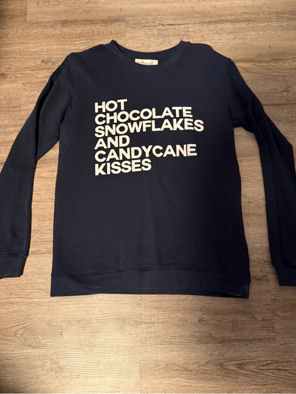 KITTENISH Sweatshirt “Hot Chocolate Snowflakes And Candy Cane Kisses” Medium